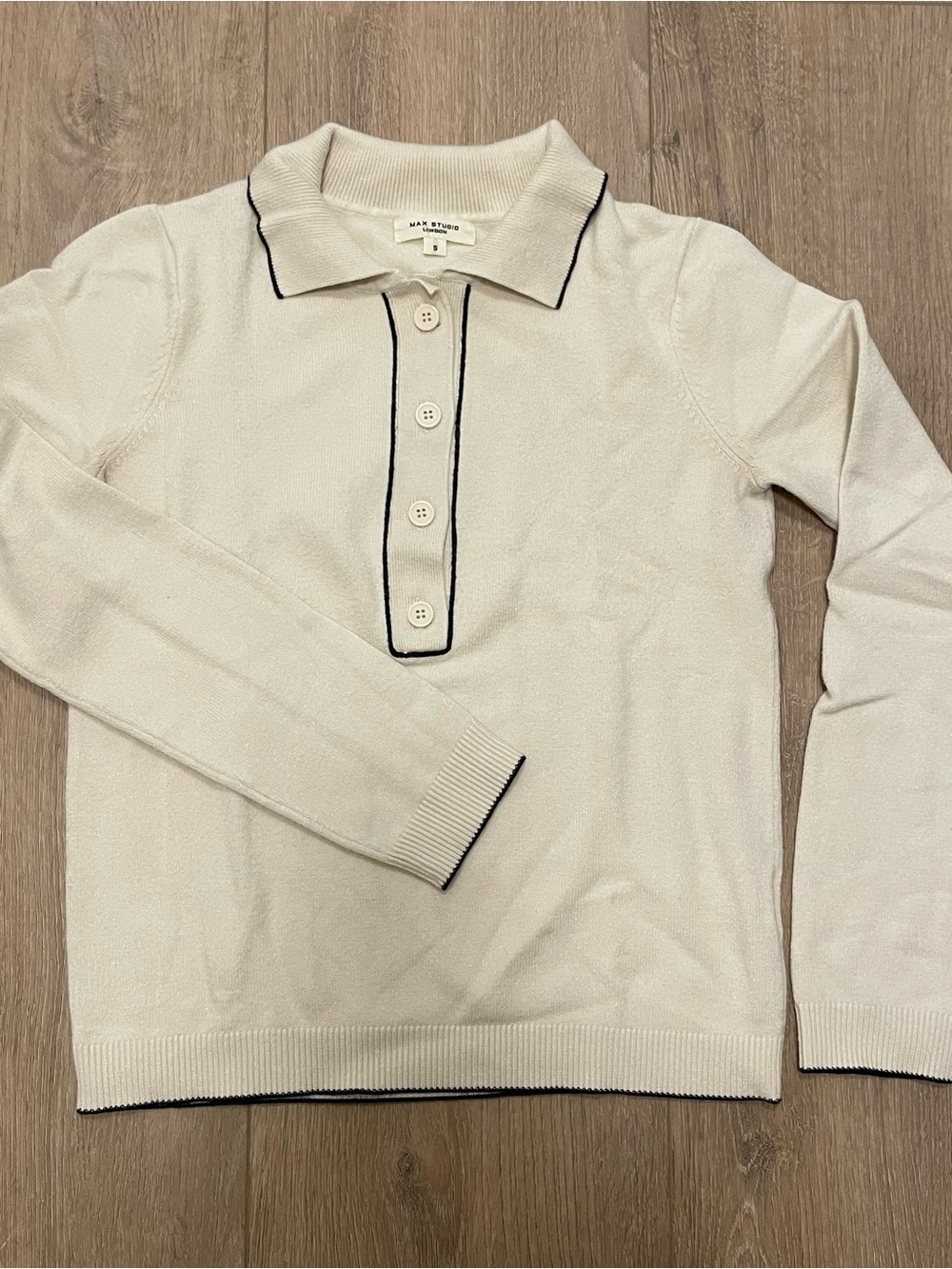 Max Studio Cream Polo Sweater with Black Trim